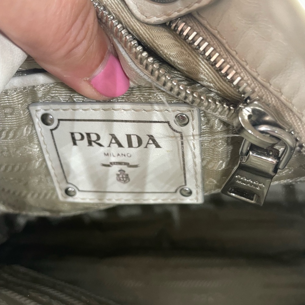 Prada Shoulder Hobo Bag White Nappa Leather Large Designer Retro AUTH - Picture 7 of 8